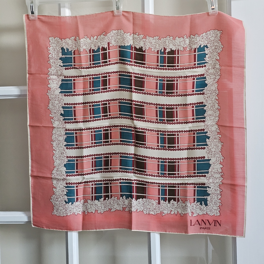 Vtg Jeanne Lanvin Paris 100% Silk Scarf Floral Geometric France Made